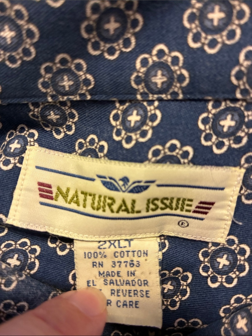 Men's 2XLT Natural Issue Navy Blue Geo-Print Long-Sleeve Button-Down Shirt - Picture 4 of 4
